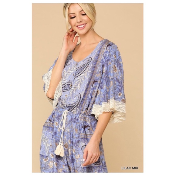 Wide Leg Flutter Sleeve Lilac Jumpsit - Picture 5 of 7